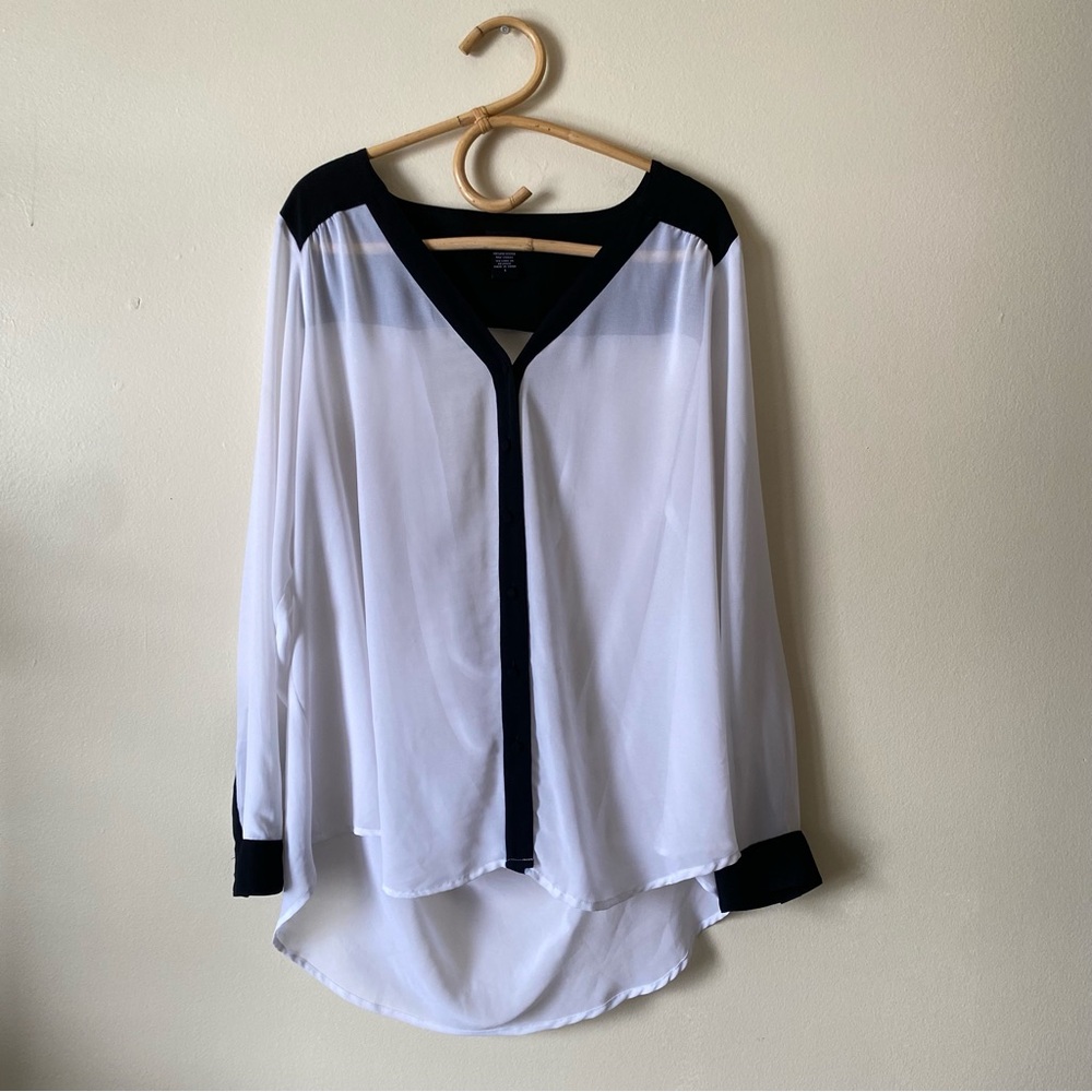 Torrid Women's Black and White Sheer Long Sleeve Blouse